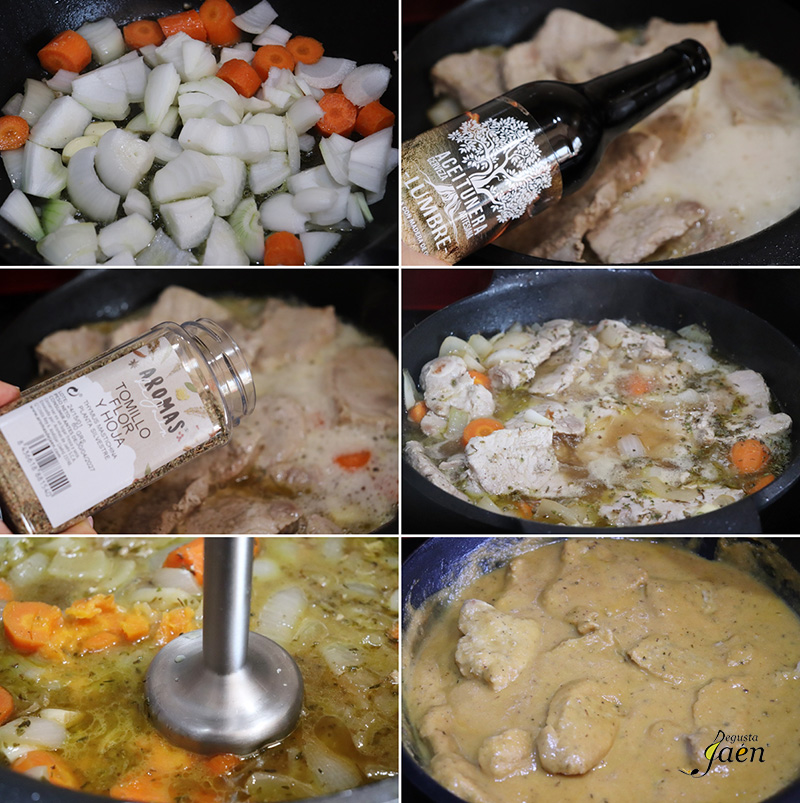 Lomo en salsa de cerveza con patatas fritas