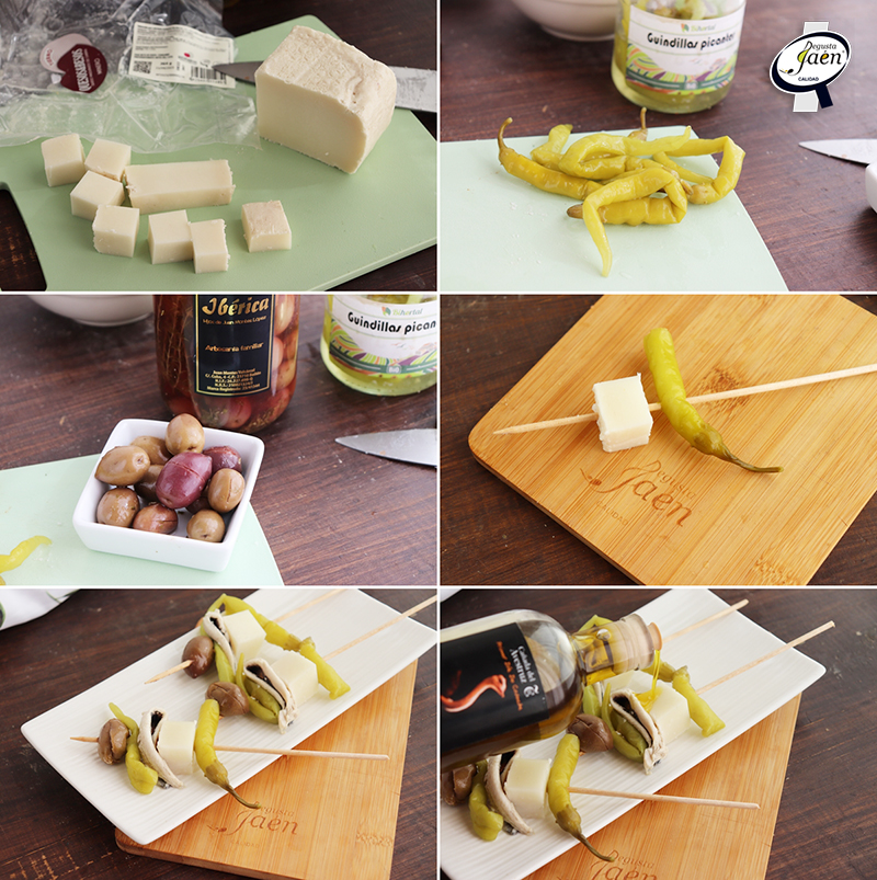 Gildas con queso y aceite de oliva virgen extra