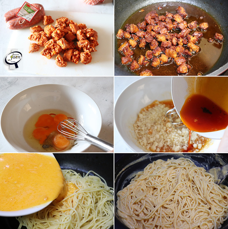 Espaguetis carbonara de chorizo