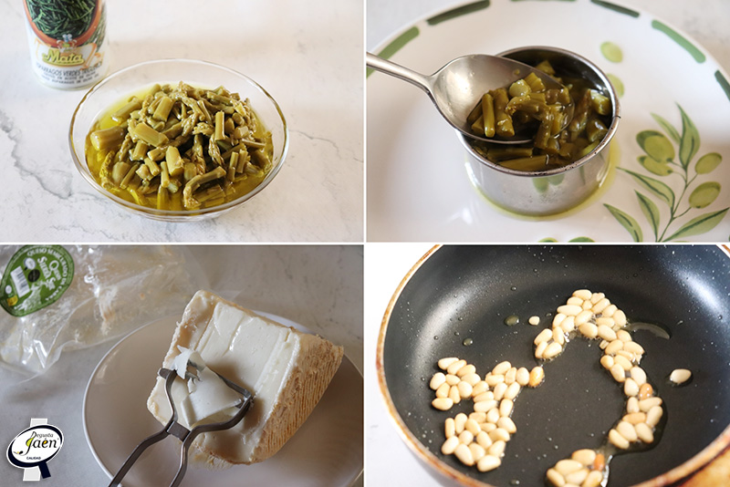Tartar de espárragos verdes con queso y piñones